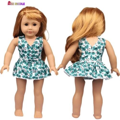 Toy Accessories Summer 18''Doll Beach Blue pattern Swimsuit Dolls Clothes For 43 Cm New Baby Born Doll (Only Sell Clothes)