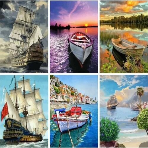 AZQSD Oil Painting By Numbers Seascape Pictures Paint By Numbers Ship Full Kits Painting For Home Decoration 40x50cm