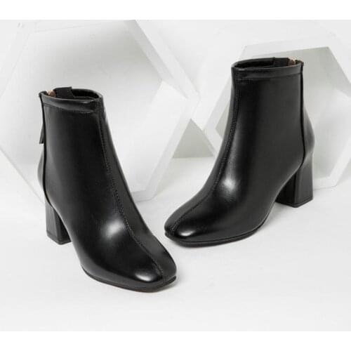 White Women Boots Comfy Square High Heel Ankle Boots Fashion Square head ladies Boots Autumn Winter Ladies Martin boots footwear