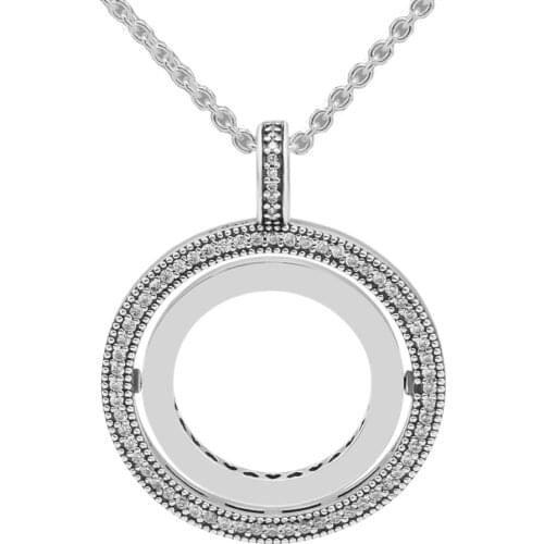 CKK Round Necklace Silver 925 Sterling Jewelry Spinning Hearts Necklaces for Lady Girl gift free shipping N073