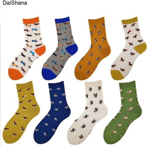 DaiShana New Fashion Women Men Colorful Dog Cotton Socks Spring Couple Lover Casual Pill Fox Neutral Red Sock Hot Meias