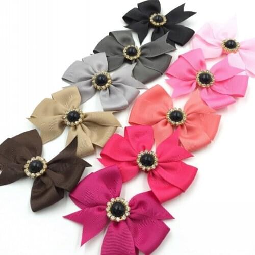 120pcs/lot 3" 30colors Cheap Handmade Grosgrain Bows+Pearl Buttons Ribbon Boutique Hair Bows Clips For Girls Hair Accessories