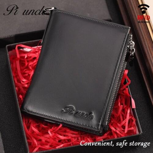 Vintage Mens Genuine Leather Short Wallet First Layer Oil Wax Leather Multi-card RFID Mini Wallet Card Holder Zipper Pocket