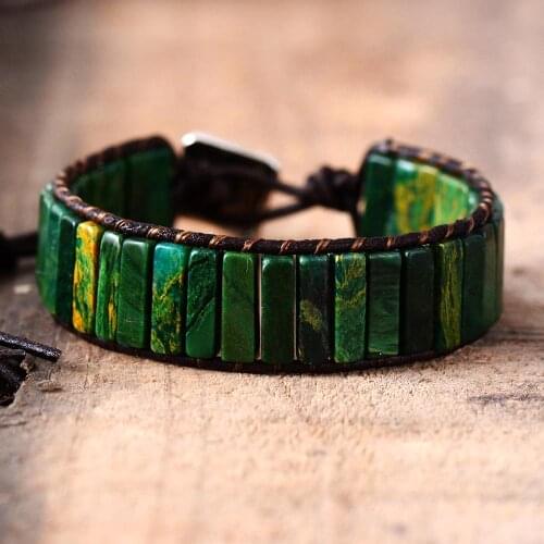 Leather Wrap Bracelet Handmade Natural Stone Tube Beads Vintage Cuff Bracelet New Fashion Bracelets Gifts