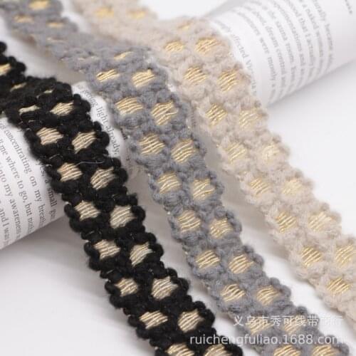 2 yards 28mm Gold Wire Fuzzy Wool Embroidery Ribbon for Bag Jacket Sleeve Pocket Lace Decorative Material DIY Hair Accessories