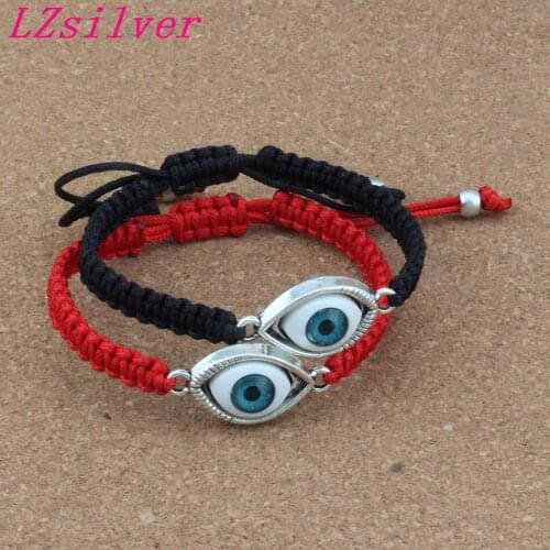 Hot ! 10pcs Hand-woven Wrist Bracelet zinc Alloy eyes bead black & red Cord Adjustable Bracelet B-82