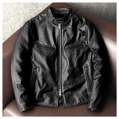 Men 2021 Sutumn Fashion Slim Leather Jackets Male Casual Genuine Leather Overcoats Mens Stand Collar Short Motorcycle Coats O07