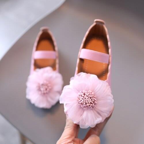 Spring New 2021 Girls Leather Shoes Fashion Big Flower Kids Princess Shoes Flat Soft Bottom Little Girl Shoes SP105