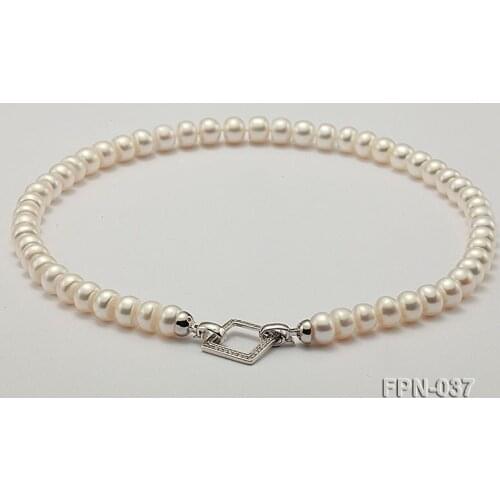 New Arriver Real Pearl Jewellery,White Color 9-10mm Flat Round Genuine Freshwater Pearl Necklace Perfect Rhinestone Clasp