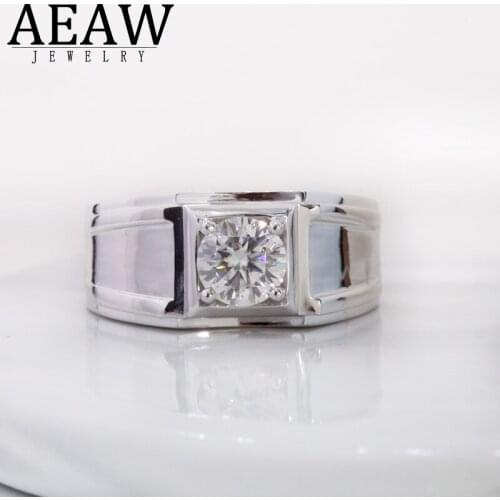 AEAW 14k White Gold 6.5mm 1.0mm Moissanite Ring engagement ring Wedding ring For Man Boy Friend Husband