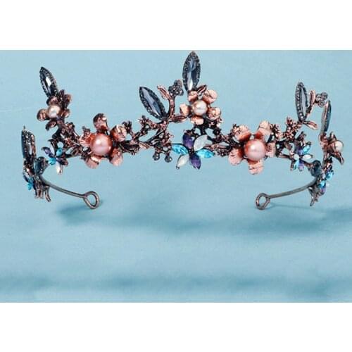 OKILY Elegant Crystal Wedding Hair Womens Headbands Accessories Flower Pearl Tiaras and Crowns for Girl Hairband Bride Jewelry