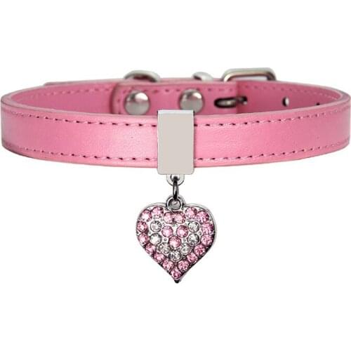 New style pet accessories love heart dog collar leather with rhinestones designer dogs necklace collar personalized for cat