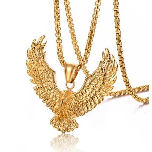 Punk Animal Eagle Pendants Necklaces Gold Silver Color 316L Stainless Steel Hawk Necklace for Men Jewerly with Box Link chain
