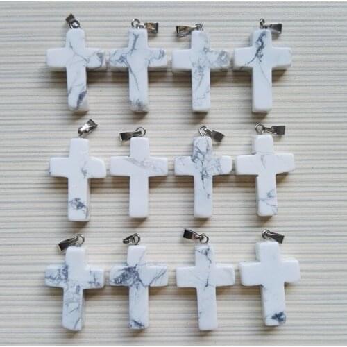 Wholesale Fashion natural howlite stone cross pendants Charms white stone pendants for jewelry necklace making 12pcs/lot