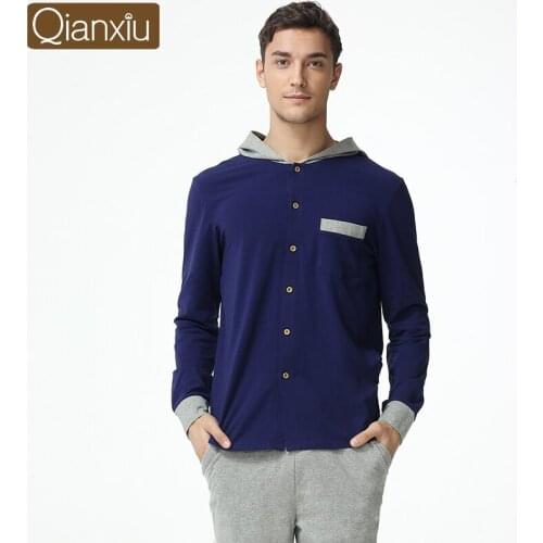 Qianxiu Hooded Lounge Wear For Men Spring Casual Pajama Sets Plus size Solid Homewear 1608