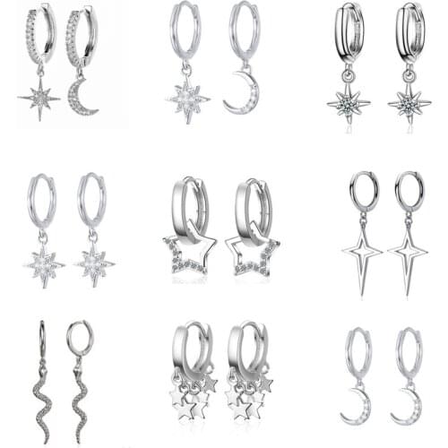 925 Sterling Silver Piercing Star Snake Charm Hoop Earring For Women Girls Party Wedding Jewelry A005