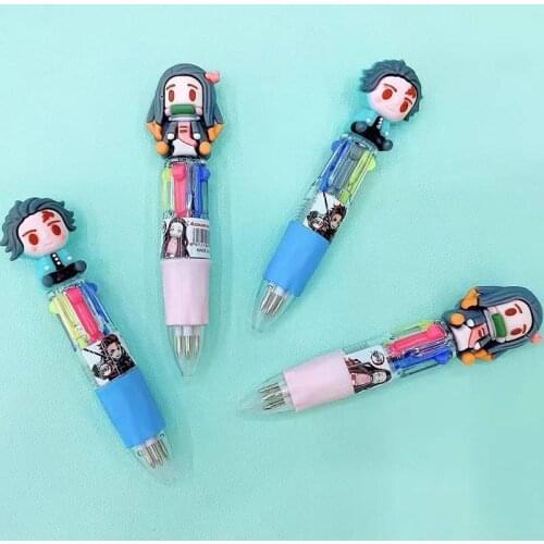 4 Color Anime Demon Slayer Kimetsu No Yaiba Anime Ballpoint Pen Stationery Colorful Pens Supply Stationery Multicolor Pen Gift