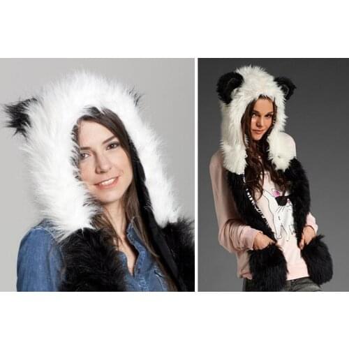 Cute Faux Animal Fur Winter Warm Hat Cap Scarf ScarvesGloves Hand Warmer