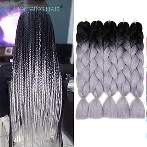 Synthetic Crochet Hair Braids Ombre Braiding Hair Extension Box Braid Pink Purple Golden Colors Straight Braid Extension BOOMING