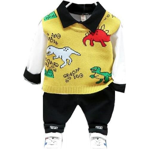 Baby Boys Spring Autumn Children Cotton Clothes Shirts Cartoon Vest Pants 3Pcs/sets Outfit Kid Fashion Toddler Casual Tracksuits