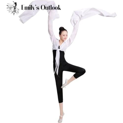Chinese Dance Top Water Sleeves Shuixiu Dance Sleeves Adult Practice Perfomance Dress w/Split Opening White