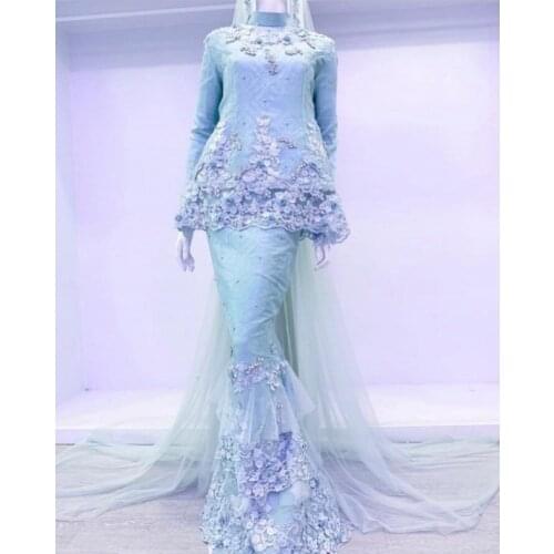 Vintage Evening Dress Malaysia Mermaid robe de soiree Chic Floral Applique Evening Dresses With Overlay 2021 abendkleider