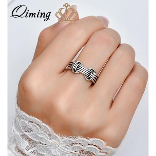 QIMING Gothic Geometric Thai Silver Rings For Women Men Adjustable Open Ring Vintage Jewelry Anillos Bague Party Gift