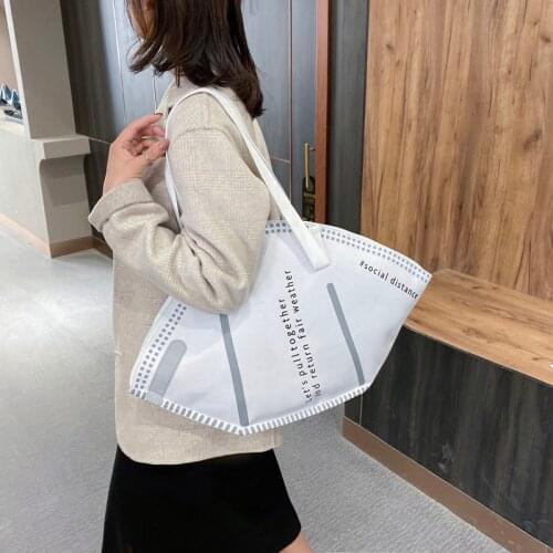 Large Capacity Handbags Casual Creative Ladies Canvas Tote Bag Hobos Mask Shoulder Bag Female Fashion Trendy Lady Shopping Bag