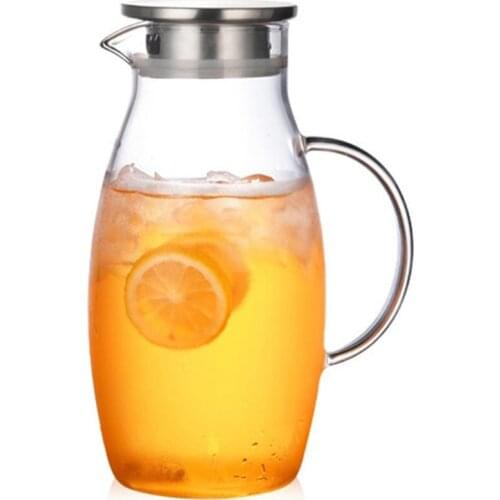 1.8L Explosion-Proof Heat-Resistant Glass Water Jug Hotel Restaurant Breakfast Juice Glass Bottle With Stainless Steel Lid