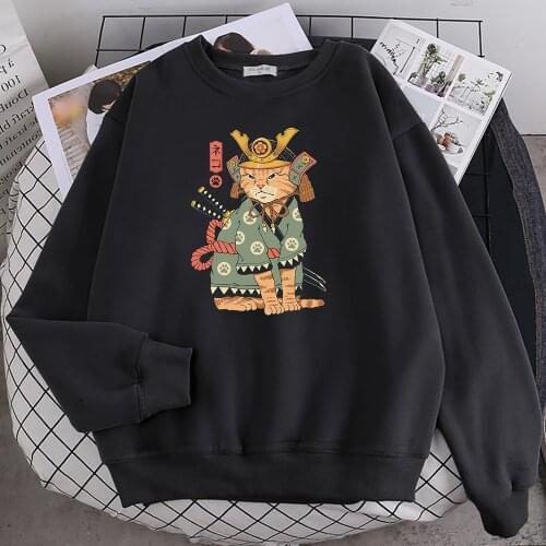 Japan Ukiyo E Style Orange Cat Prints Sweatshirts Women Harajuku Soft Sweatshirt Fashion Warm Clothing Casual Fit Hoodie Female