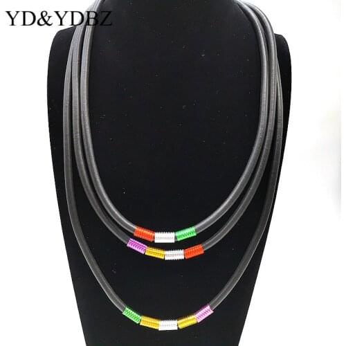 YD&YDBZ 2020 Women Statement Necklaces Rubber Rope Multicolor Pendant Necklace 3 Chains Choker Jewelry Bohemia Street Jewellery