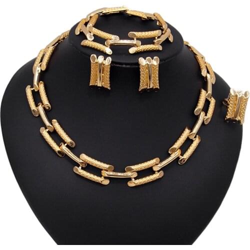 Yulaili Wholesale Dubai Gold Color Bridal Jewelry Sets Fashion Africa Beads Jewelery Set Wedding Necklace Earrings Bracelet Ring