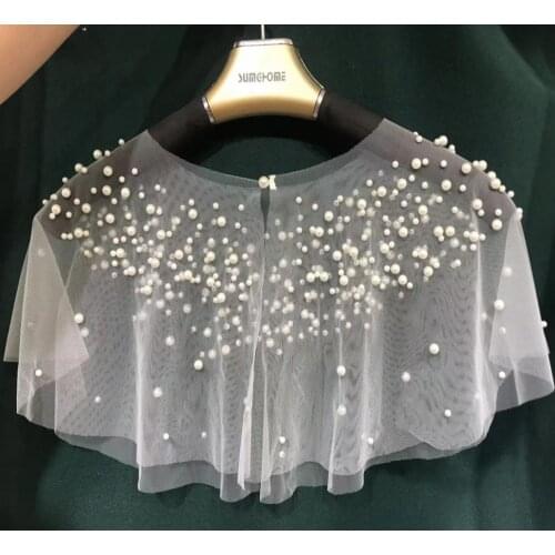 Pearls Tulle Wedding Wrap Short Prom Party Shawl BOLERO Bridal Cape Elegant Wedding jacket