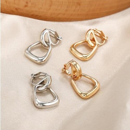 New Vintage Statement Clip Earrings for women Geometric Dangle Drop Gold Earing Clips Brincos Non Pierced 2021 Fashion Jewelry