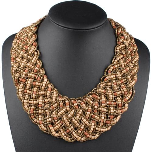 Claire Jin Handmade Woven Small Beads Bohemian Necklace Fashion Vintage Ethnic Jewelry Short Women Choker Collar Necklaces