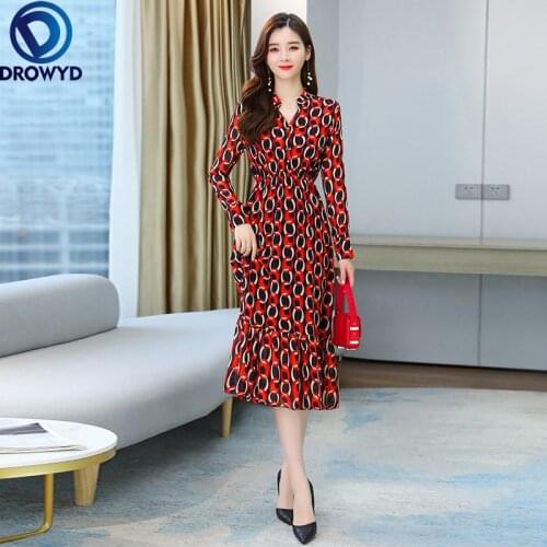 Long Sleeve Gothic Chiffon Dress Fashion New Spring Summer Temperament Printed Dresses for Women Clothes Bodycon Party Vestidos