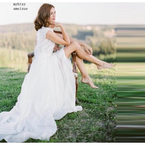 Vestido De Noiva Barato 2020 Modest Simple Lace Beach Cheap Wedding Dresses Open Back Vintage Wedding Gowns Bridal Dress Simple