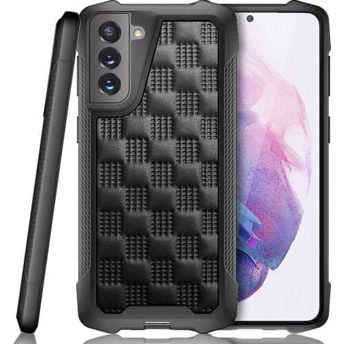 Hard PC Capa For Samsung Galaxy S21+ Case Luxury Leather shockproof airbag Curve Protective Cover For S21 Ultra Back Fundas