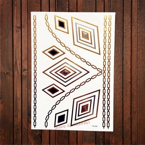 1PC Gold Crystal Diamonds Henna Flash Metallic Tattoo Stickers AYH-026 Sexy Women Makeup Wedding Tattoo Choker Necklace Pattern