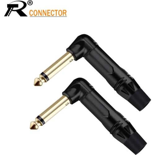 10pcs Right Angle Jack 6.35 MONO Plug with Mute Switch Big Two-pin MONO Mute Plug Gold-plated 6.5mm Microphone Connector