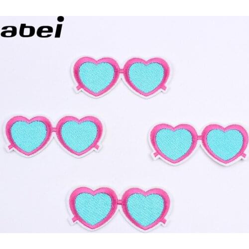 10pcs/lot Iron On Embroidered Heart-Shaped Sunglass Patch for Jeans DIY Sew On Cartoon Stickers Handmade Patchwork Coats Badge