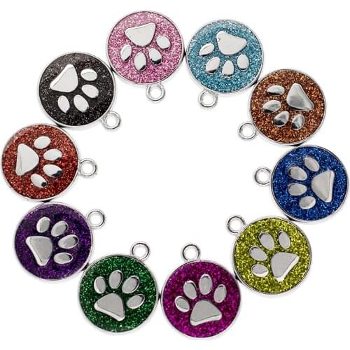 10pcs cute footprint Bling Enamel Cat Dog Paws colorful hang charms hang pendant 18mm fit Key Chain bag Jewelry Making HC459