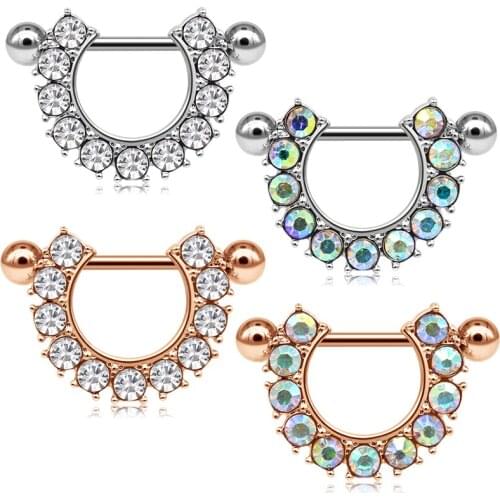 14G nipple ring AB color zirconium CZ nipples pierced stainless steel nipples straight through barbell female girls