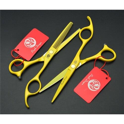 2Pcs 5.5'' 16cm Yellow Professional Human Hair Scissors Hairdressing Cutting Shears + Thinning Scissors Hair Styling Tools Z1023
