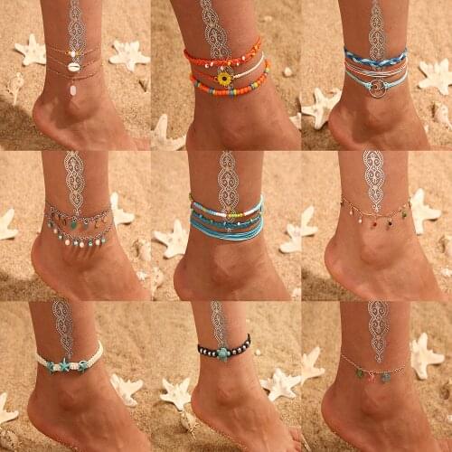 2021 Fashion Layered Gold Shell Pendant Chain Ankle Bracelet On Leg Foot Jewelry Boho Charm Anklets for Women Accessories Mujer