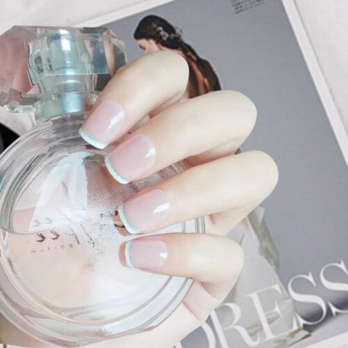 24pcs French Flesh-colored Fake Nails White Edge Prolongs Nail Tips Long Short Nail Extension Removable Wearing Women Manicure