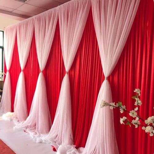 3m*6m royal blue Wedding Backdrop with white Volie Valance Wedding Stage Backdrop Photography Background Draping Swags Curtains