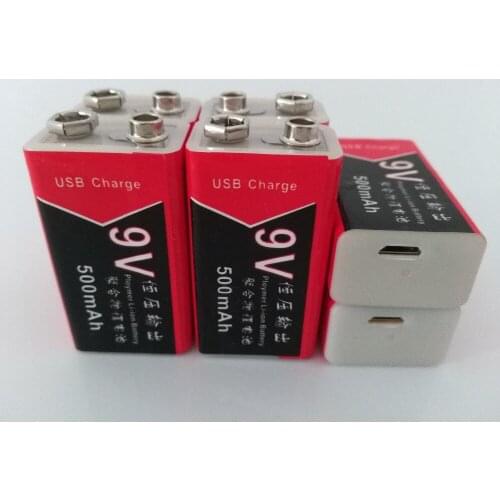 6PCS New constant voltage 9V 500mAh lithium rechargeable battery USB polymer battery instrumentation dedicated 9v battery