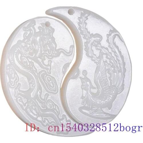 White Jade Dragon Phoenix Pendant Jadeite Couple Necklace Amulet Men Chinese Gifts Natural Women Fashion Charm Jewelry Carved