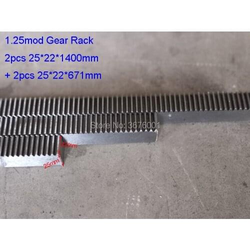 Free Shiping 2Pcs 1.25 Mod 25(H)*22(W)*1400mm+2Pcs 25*22*671mm Gear Rack Precision CNC Rack (Straight Teeth) 1325 CNC Router